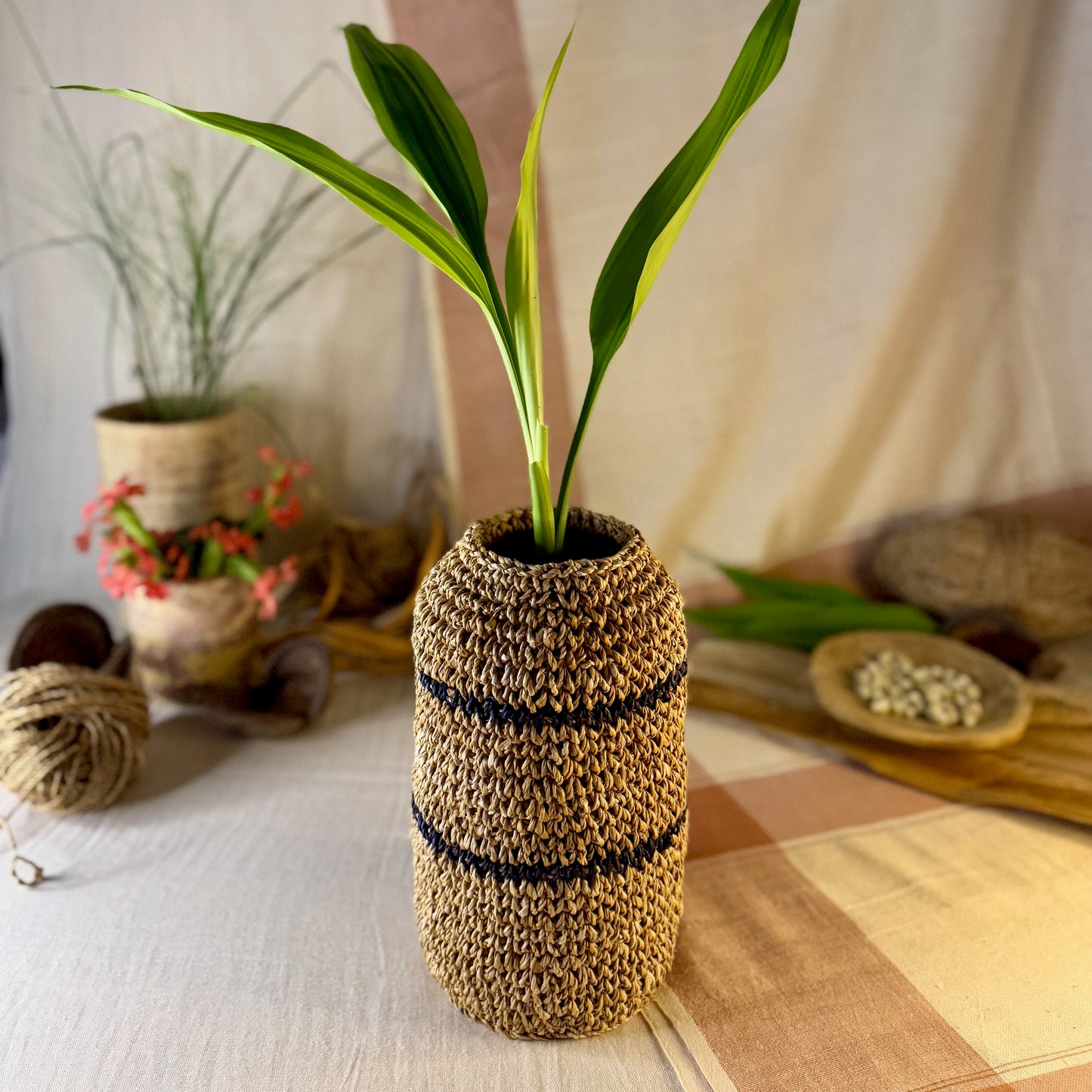 Tall Banana Fiber Boulder Basket