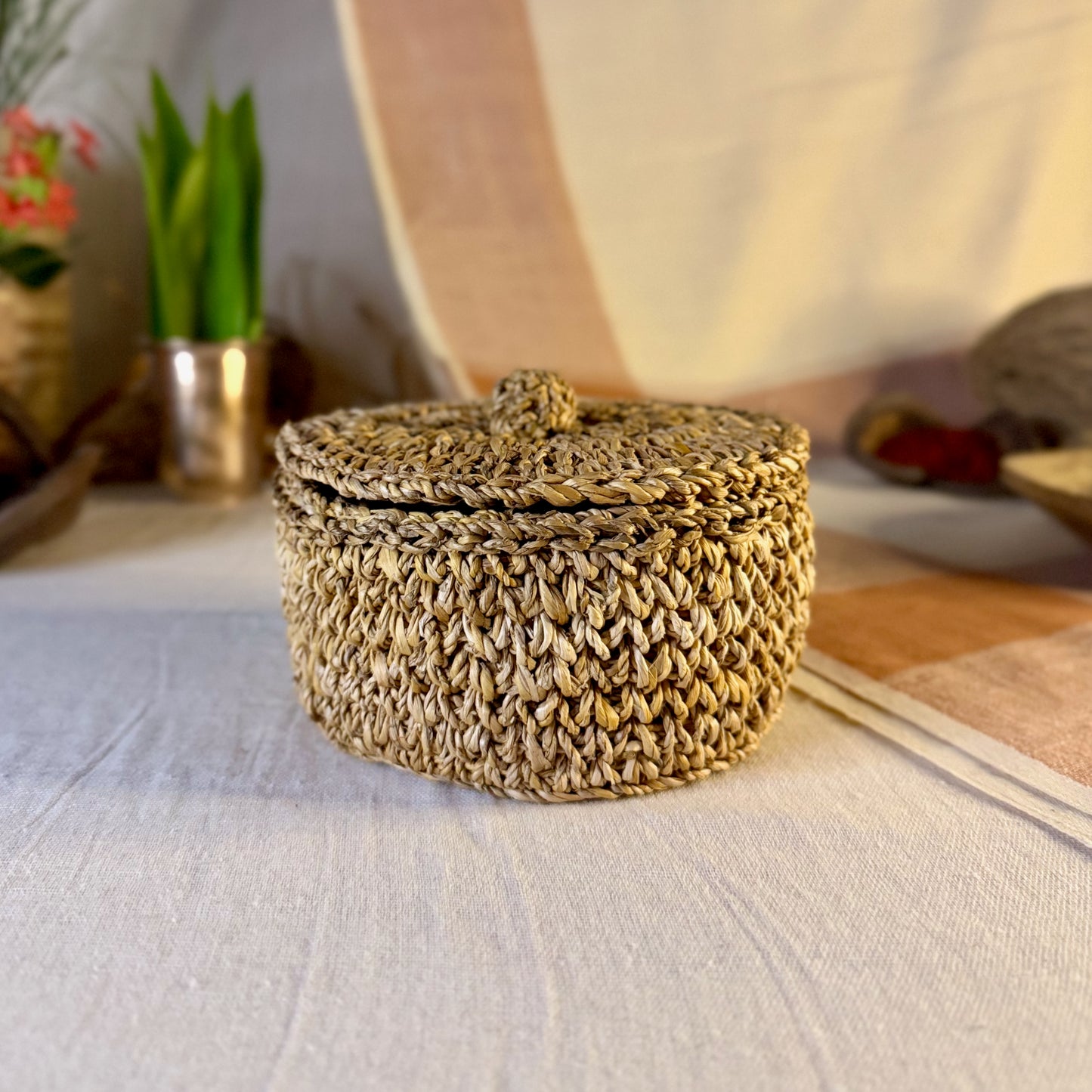 Banana Fiber Round Box with Lid