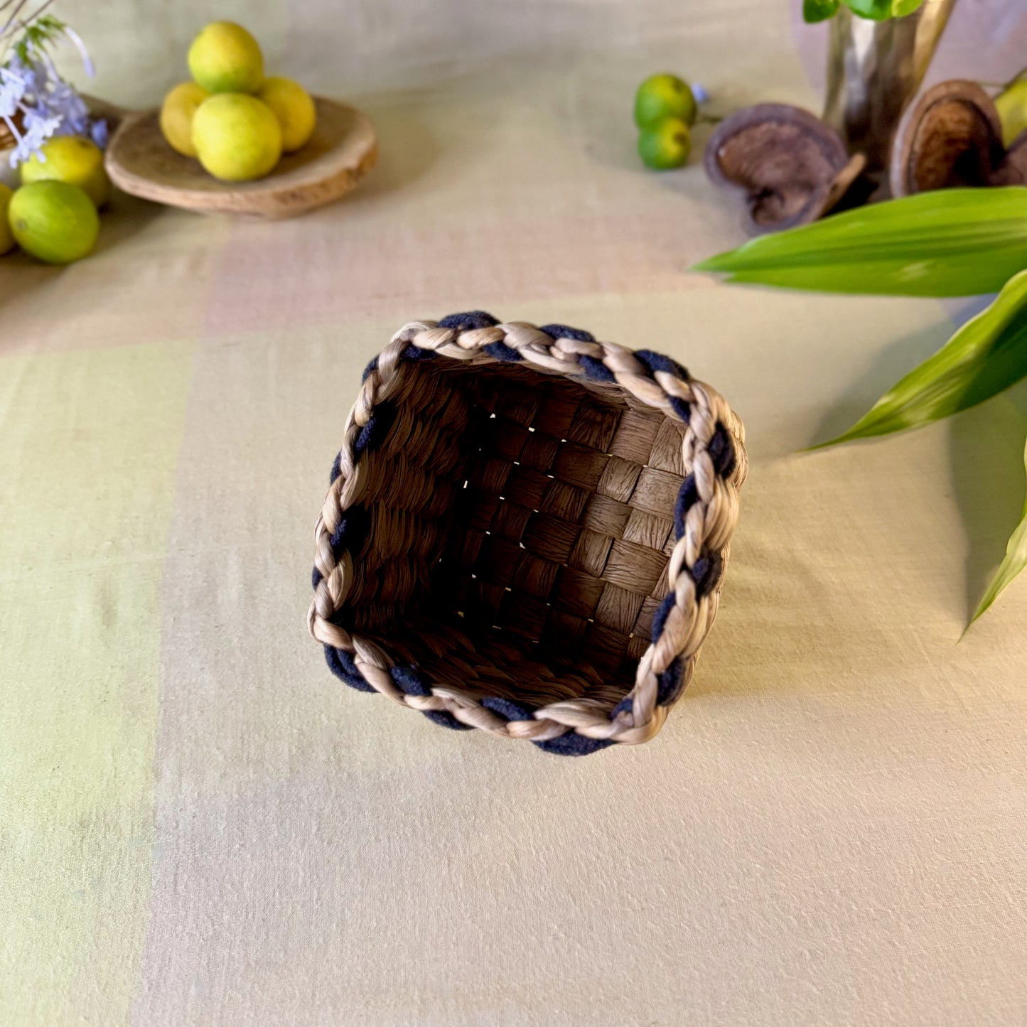 Water Hyacinth Square Box with Accented Rim