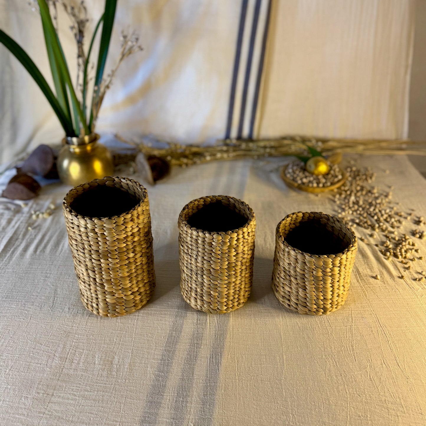 Three round baskets set