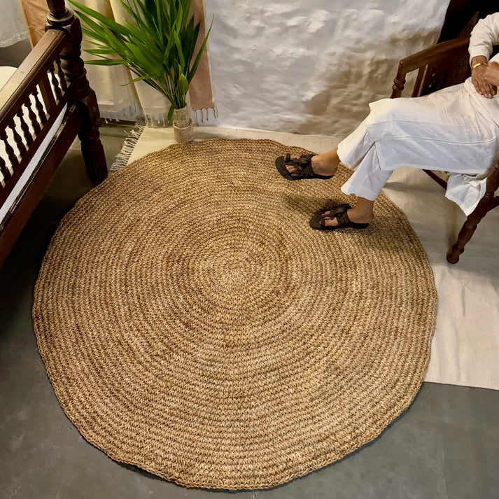Banana Fiber Round Rug – Handmade in Hampi