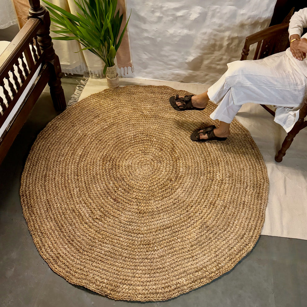 Banana Fiber Round Rug – Handmade in Hampi