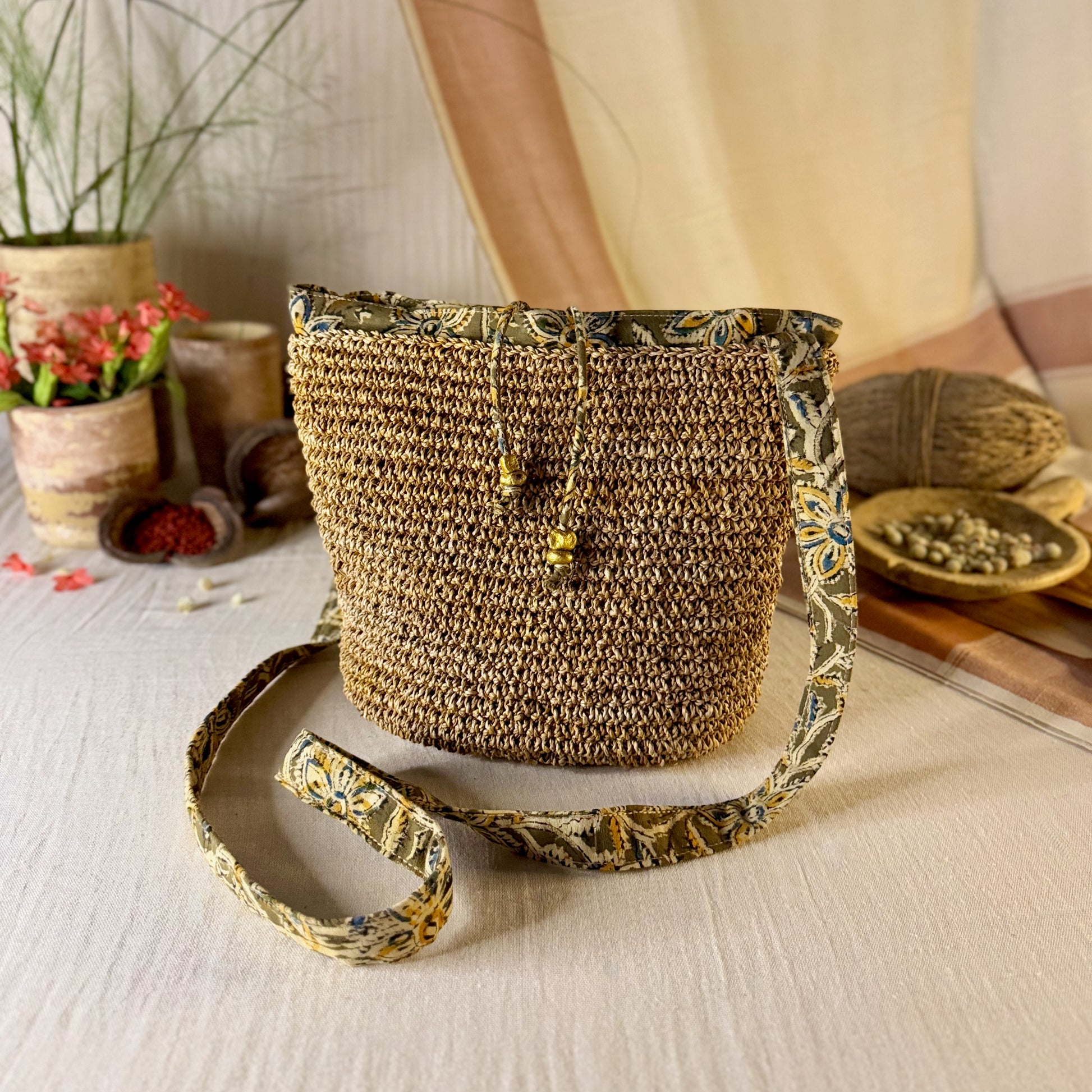 banana fibre and fabric handbag 