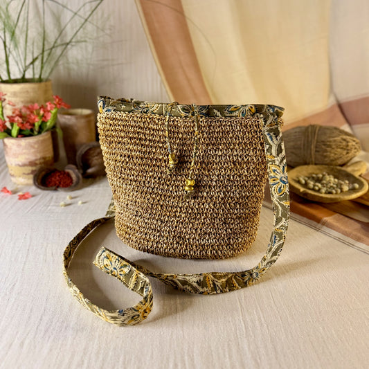 banana fibre and fabric handbag 